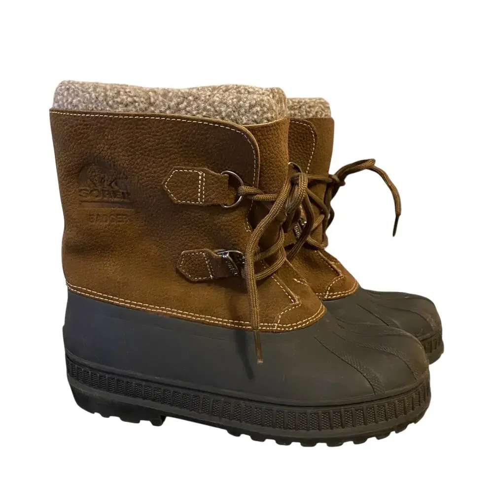 Sorel Badger 37 EU (5 Youth/ 6 Women) Winter Snow Boots Brown Leather and Rubber